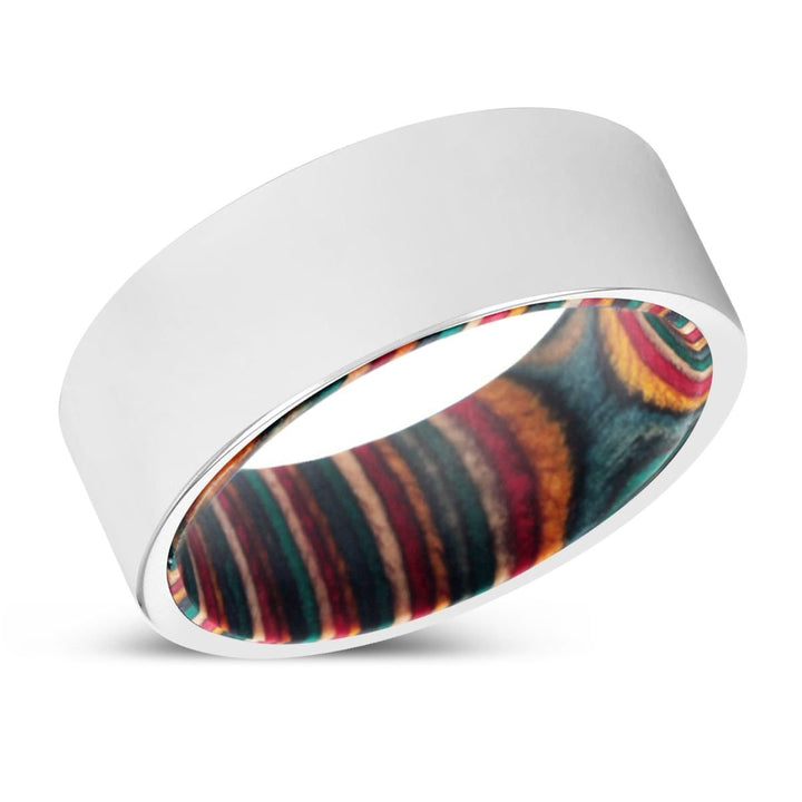 LEOPOLDO | Multi Color Wood, Silver Tungsten Ring, Shiny, Flat - Rings - Aydins Jewelry - 2