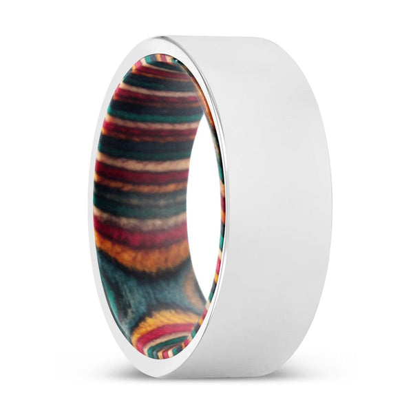 LEOPOLDO | Multi Color Wood, Silver Tungsten Ring, Shiny, Flat - Rings - Aydins Jewelry - 1
