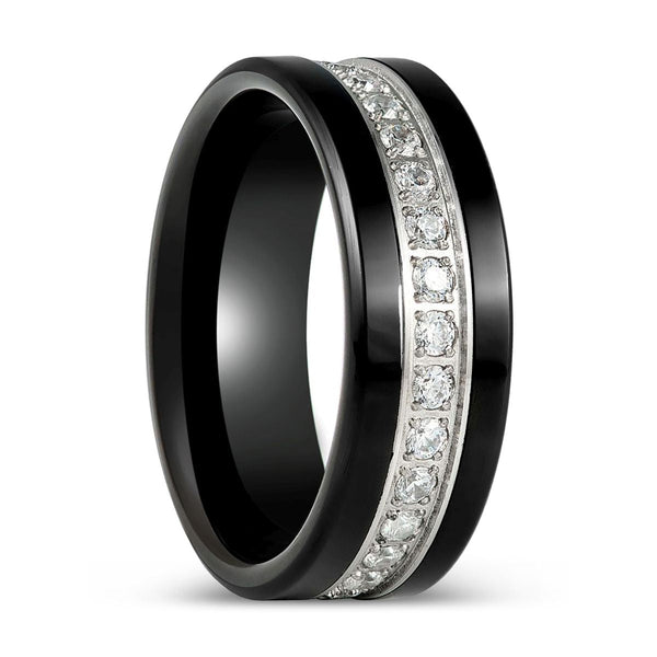 LEPORIS | Black Tungsten Ring Round Cut White CZ - Rings - Aydins Jewelry