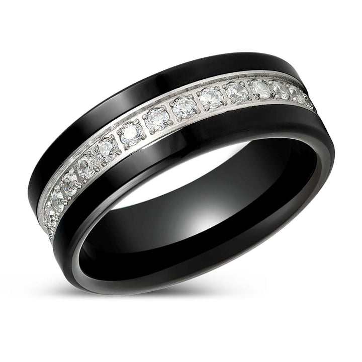 LEPORIS | Black Tungsten Ring Round Cut White CZ - Rings - Aydins Jewelry