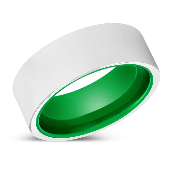LEROY | Green Ring, Silver Tungsten Ring, Shiny, Flat - Rings - Aydins Jewelry - 2