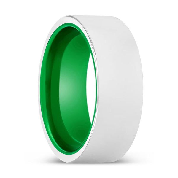 LEROY | Green Ring, Silver Tungsten Ring, Shiny, Flat - Rings - Aydins Jewelry