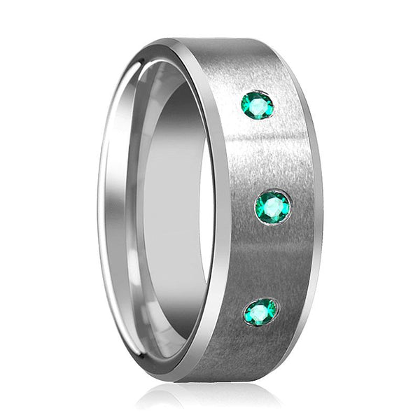 LEVI | Tungsten Ring 3 Green Emerald Setting - Rings - Aydins Jewelry