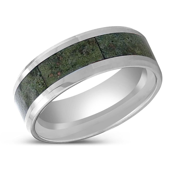 LIBERTY | Tungsten Ring, Green Copper Conglomerate Inlay, Beveled Edges - Rings - Aydins Jewelry - 2