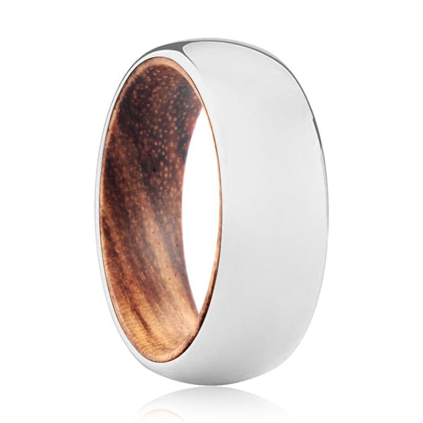 LIBERTY | Zebra Wood, Silver Tungsten Ring, Shiny, Domed - Rings - Aydins Jewelry - 1