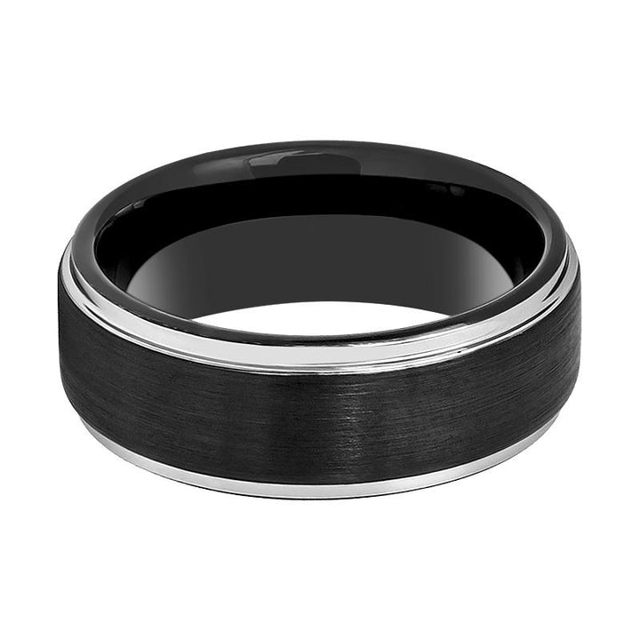 LIGARIUS | Black Tungsten Ring, Silver Stepped Edge - Rings - Aydins Jewelry - 2