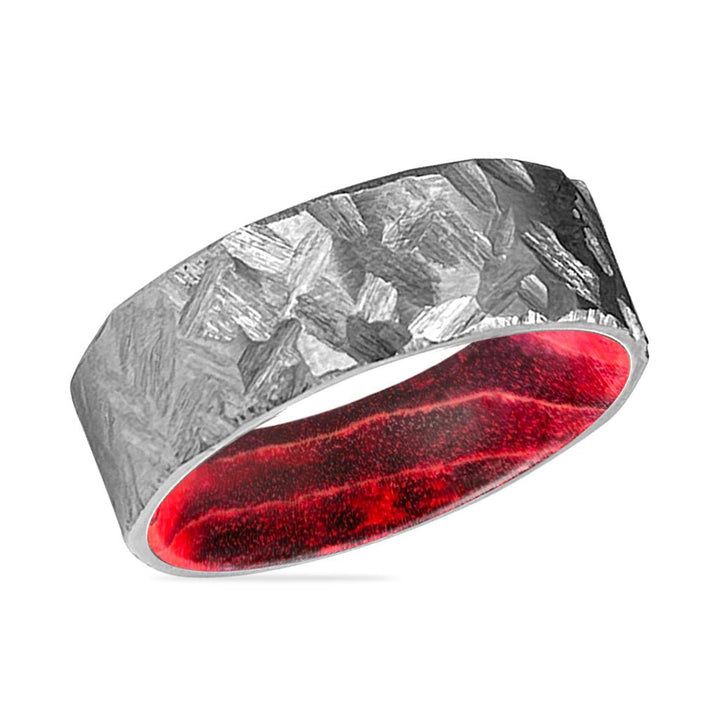 LIGON | Black & Red Wood, Silver Titanium Ring, Hammered, Flat - Rings - Aydins Jewelry - 2