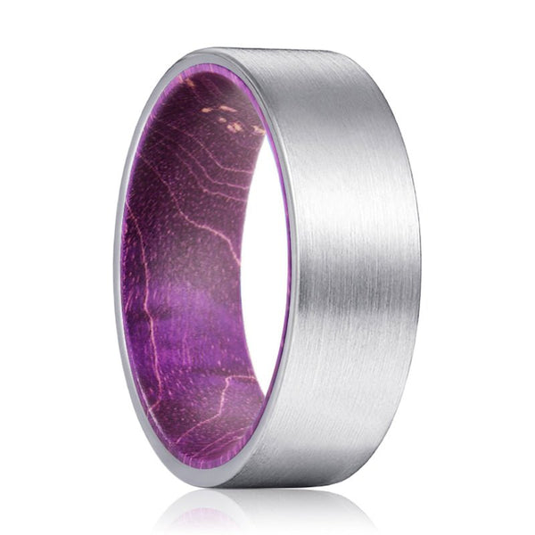 LILAVO | Purple Wood, Silver Tungsten Ring, Brushed, Flat - Rings - Aydins Jewelry - 1