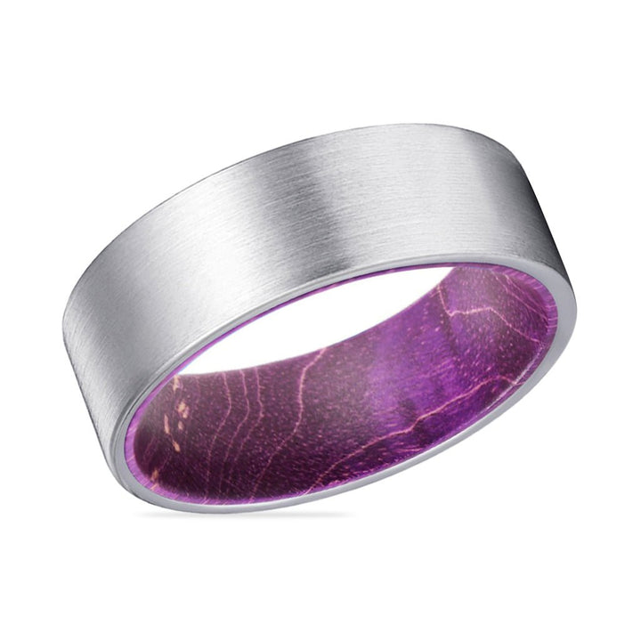 LILAVO | Purple Wood, Silver Tungsten Ring, Brushed, Flat - Rings - Aydins Jewelry - 2