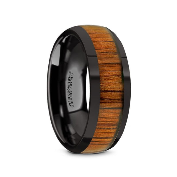 LINDEN | Black Ceramic Ring, Koa Wood Inlay, Domed - Rings - Aydins Jewelry - 1