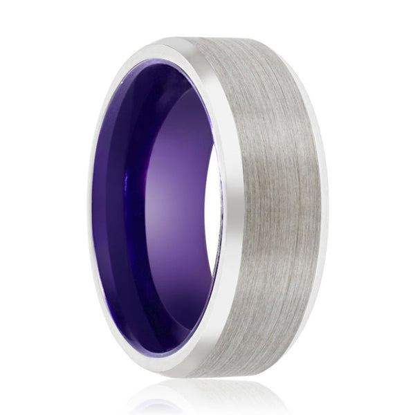 LISIANTHUS | Purple Ring, Silver Tungsten Ring, Brushed, Beveled