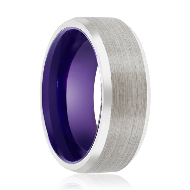 LISIANTHUS | Purple Ring, Silver Tungsten Ring, Brushed, Beveled - Rings - Aydins Jewelry - 1