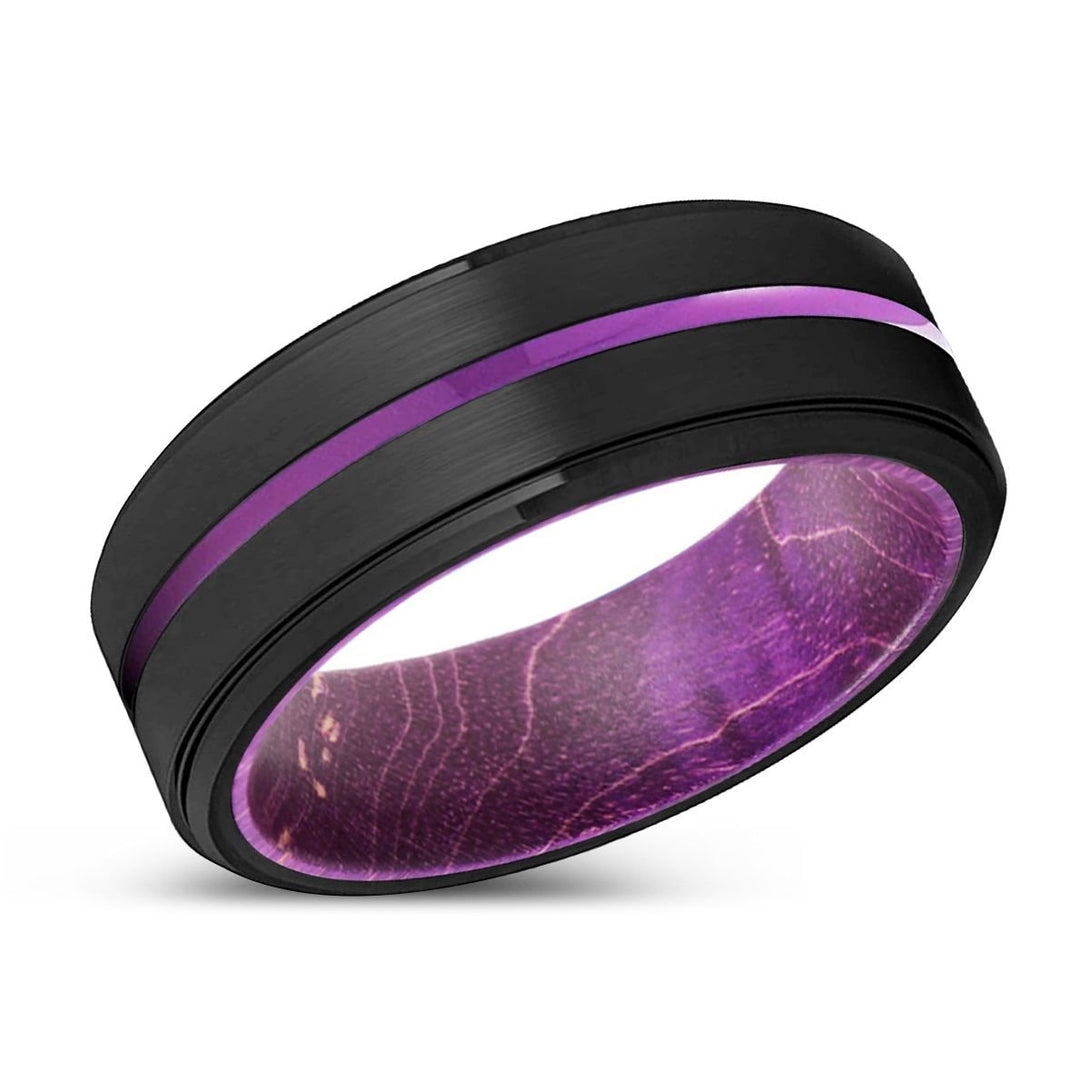 LISMORE | Purple Wood, Black Tungsten Ring, Purple Groove, Stepped Edge - Rings - Aydins Jewelry - 2