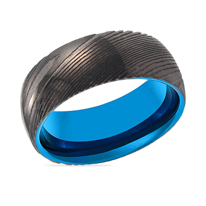 LIVIA | Blue Tungsten Ring, Gunmetal Damascus Steel Ring, Domed - Rings - Aydins Jewelry - 2
