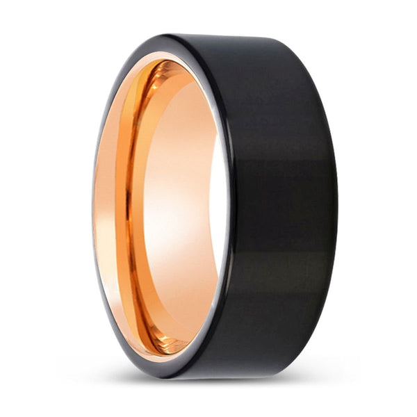 LOCKINGE | Rose Gold Ring, Black Tungsten Ring, Shiny, Flat