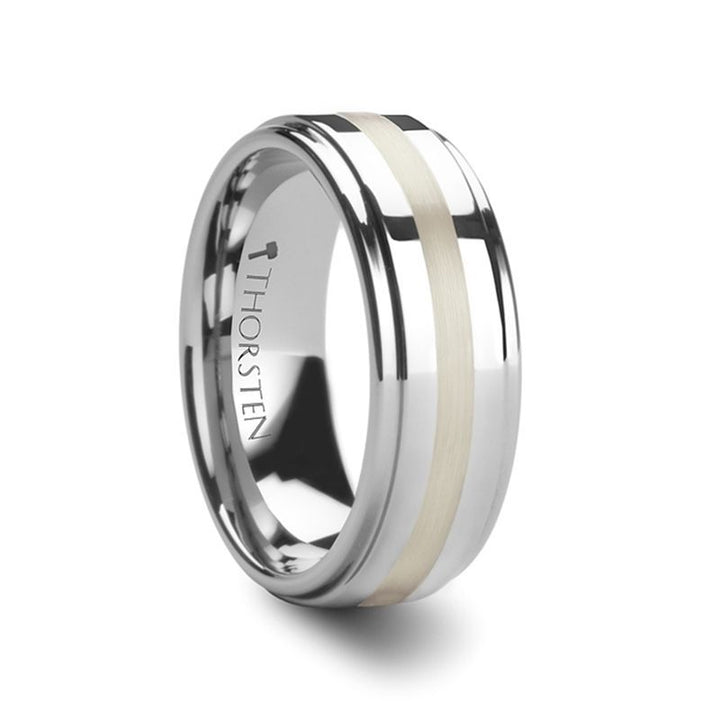 LOKI | Tungsten Ring Silver Inlay Raised Center - Rings - Aydins Jewelry - 1