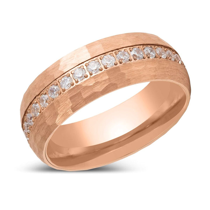 LOPEZVILLE | Rose Gold Tungsten Ring with Round Cut White CZ - Rings - Aydins Jewelry - 2