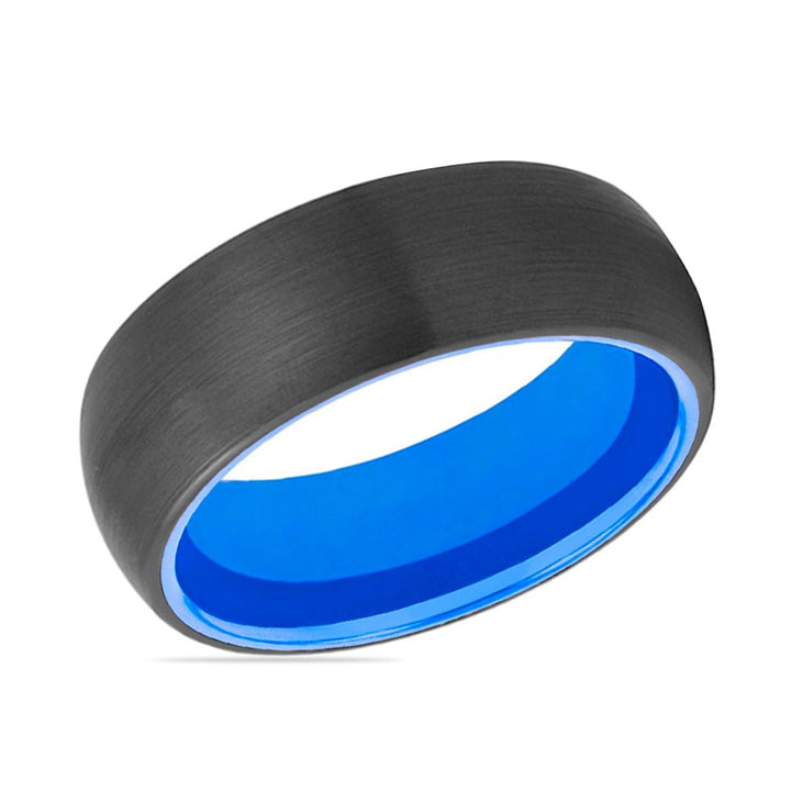 LOTUS | Blue Ring, Black Tungsten Ring, Brushed, Domed - Rings - Aydins Jewelry