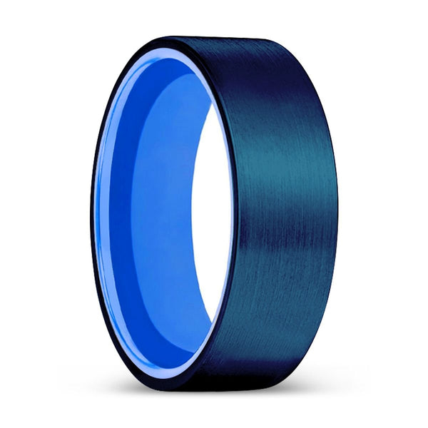 LUGANO | Blue Ring, Blue Tungsten Ring, Brushed, Flat - Rings - Aydins Jewelry