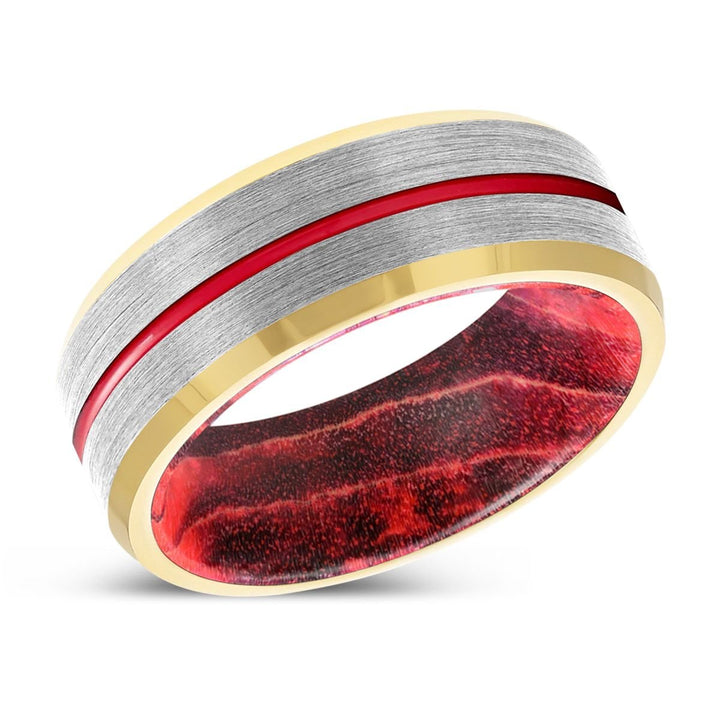 LUMBER | Black & Red Wood, Silver Tungsten Ring, Red Groove, Gold Beveled Edge - Rings - Aydins Jewelry - 2