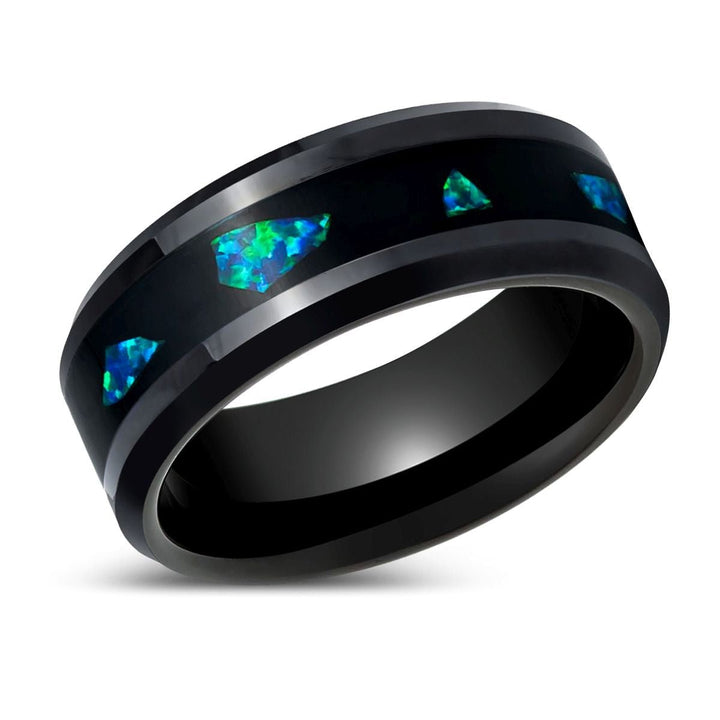 LUMINARIA | Black Tungsten Ring, Abalone Fragments Inlay, Beveled - Rings - Aydins Jewelry - 2