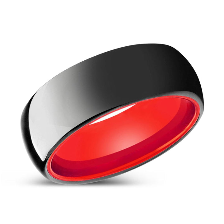 LUMINATE | Red Ring, Black Tungsten Ring, Shiny, Domed - Rings - Aydins Jewelry - 2