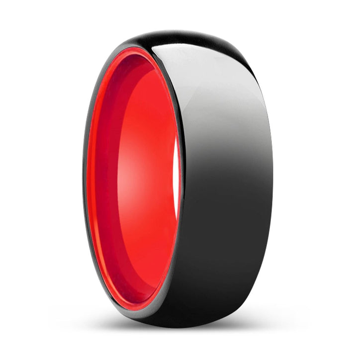 LUMINATE | Red Ring, Black Tungsten Ring, Shiny, Domed - Rings - Aydins Jewelry - 1