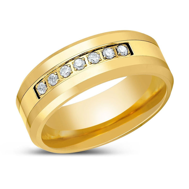LUMINEX - Yellow Tungsten Ring, Yellow Gold Shiny, White CZ Ring - Rings - Aydins Jewelry - 2