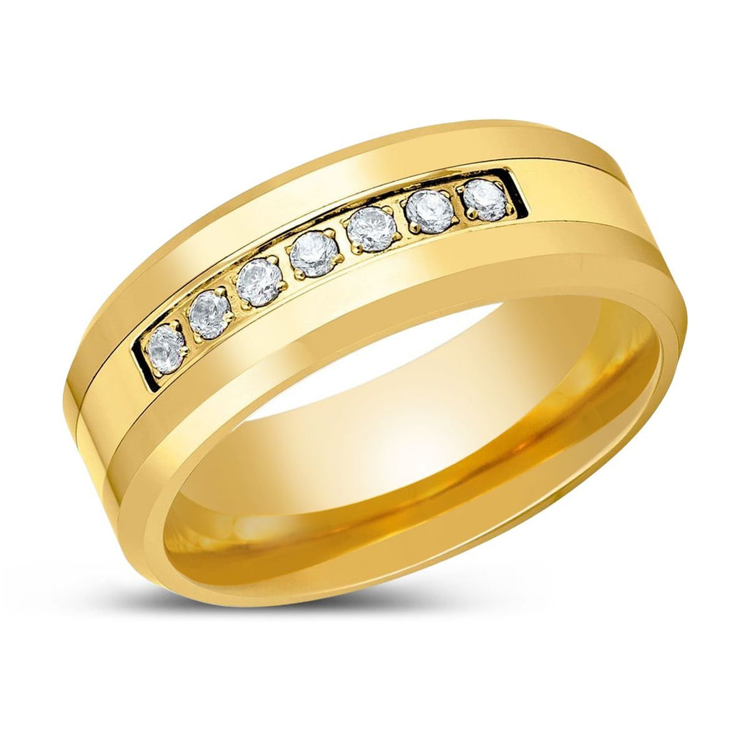 LUMINEX - Yellow Tungsten Ring, Yellow Gold Shiny, White CZ Ring - Rings - Aydins Jewelry - 2