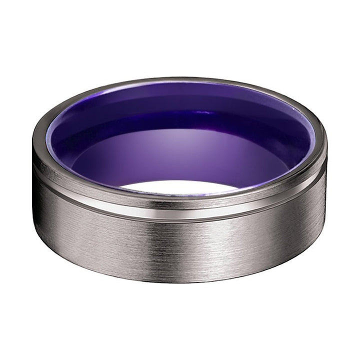 LUPIN | Purple Ring, Gunmetal Tungsten Offset Groove - Rings - Aydins Jewelry - 2