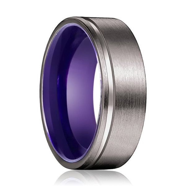 LUPIN | Purple Ring, Gunmetal Tungsten Offset Groove - Rings - Aydins Jewelry - 1