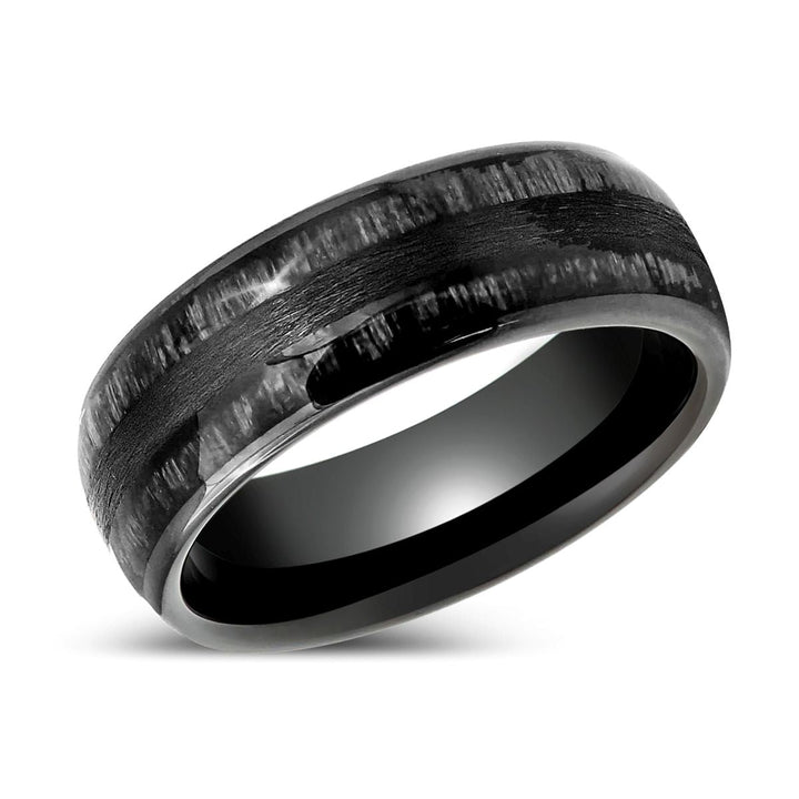 LUQUE | Black Tungsten Ring, Charcoal Wood Inlay, Domed - Rings - Aydins Jewelry - 2