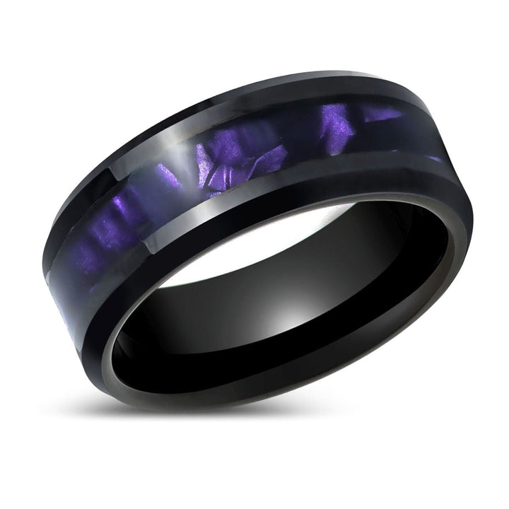 LUSTERS | Black Tungsten Ring with Purple Tiger Cowrie Inlay - Rings - Aydins Jewelry - 2