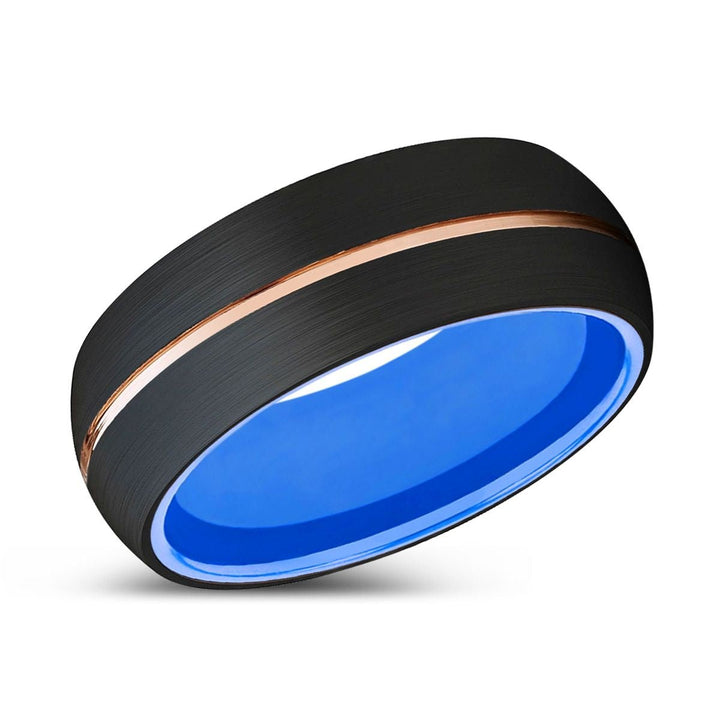 LYCAN | Blue Ring, Black Tungsten Ring, Rose Gold Groove, Domed - Rings - Aydins Jewelry - 2