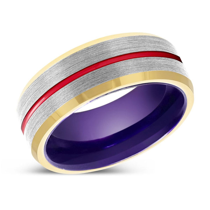 LYNX | Purple Ring, Silver Tungsten Ring, Red Groove, Gold Beveled Edge - Rings - Aydins Jewelry - 2