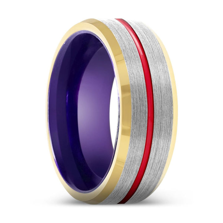 LYNX | Purple Ring, Silver Tungsten Ring, Red Groove, Gold Beveled Edge - Rings - Aydins Jewelry - 1