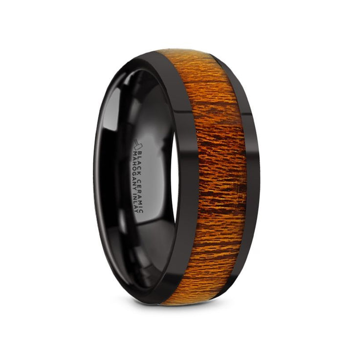 MABINI | Black Ceramic Ring, Mahogany Wood Inlay, Domed - Rings - Aydins Jewelry - 1