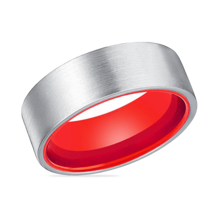MACAU | Red Ring, Silver Tungsten Ring, Brushed, Flat - Rings - Aydins Jewelry - 2