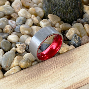 MACAU | Red Ring, Silver Tungsten Ring, Brushed, Flat - Rings - Aydins Jewelry - 6
