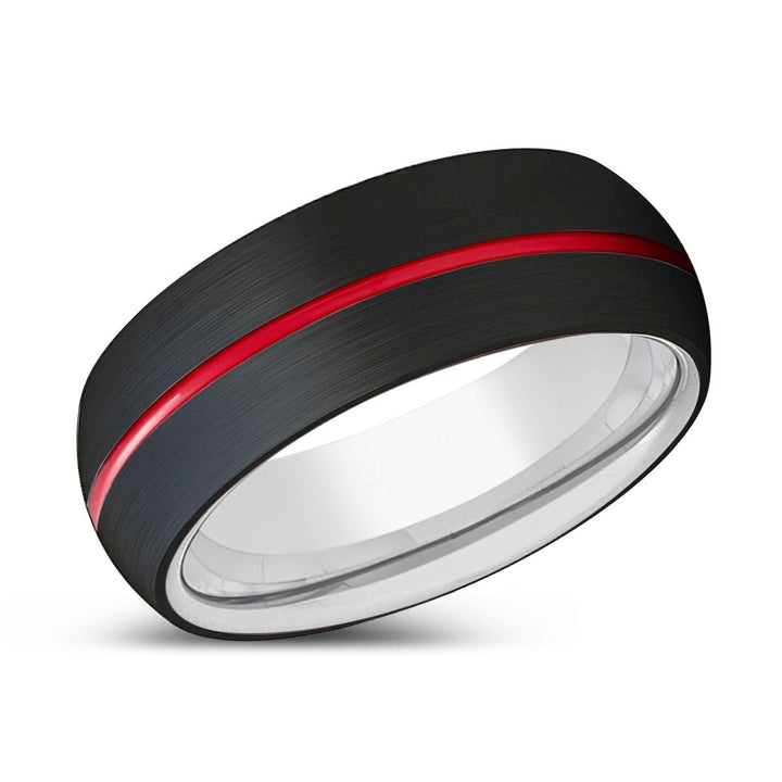 MACHO | Silver Ring, Black Tungsten Ring, Red Groove, Domed - Rings - Aydins Jewelry - 2