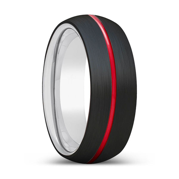 MACHO | Silver Ring, Black Tungsten Ring, Red Groove, Domed - Rings - Aydins Jewelry - 1