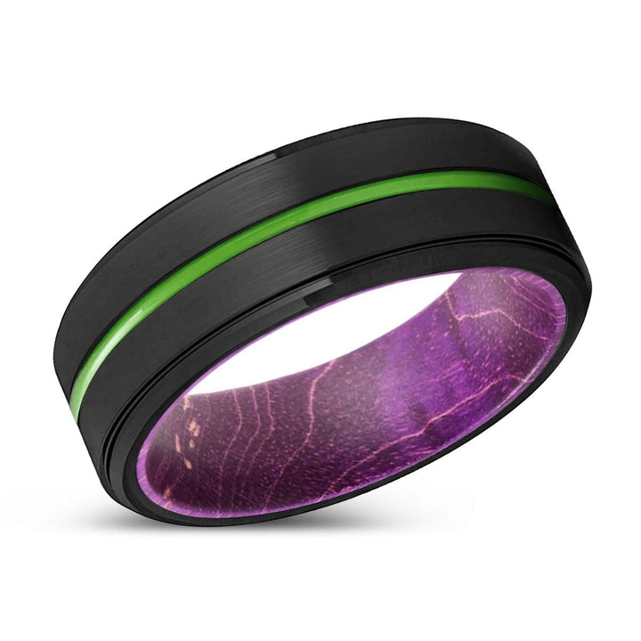 MACON | Purple Wood, Black Tungsten Ring, Green Groove, Stepped Edge - Rings - Aydins Jewelry - 2