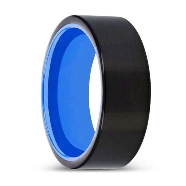 MADDEN | Blue Ring, Black Tungsten Ring, Shiny, Flat