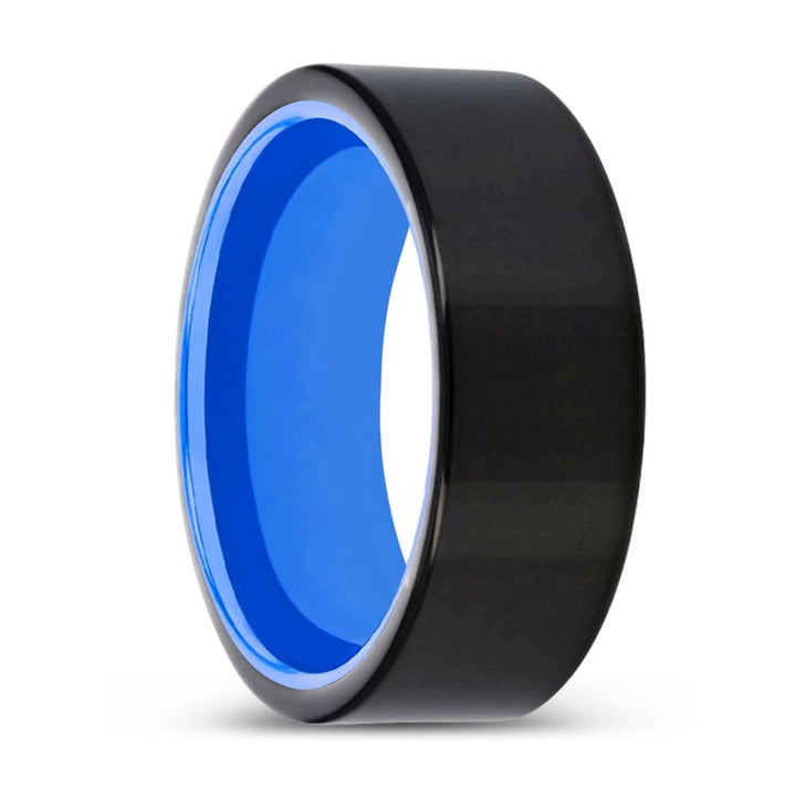 MADDEN | Blue Ring, Black Tungsten Ring, Shiny, Flat - Rings - Aydins Jewelry - 1