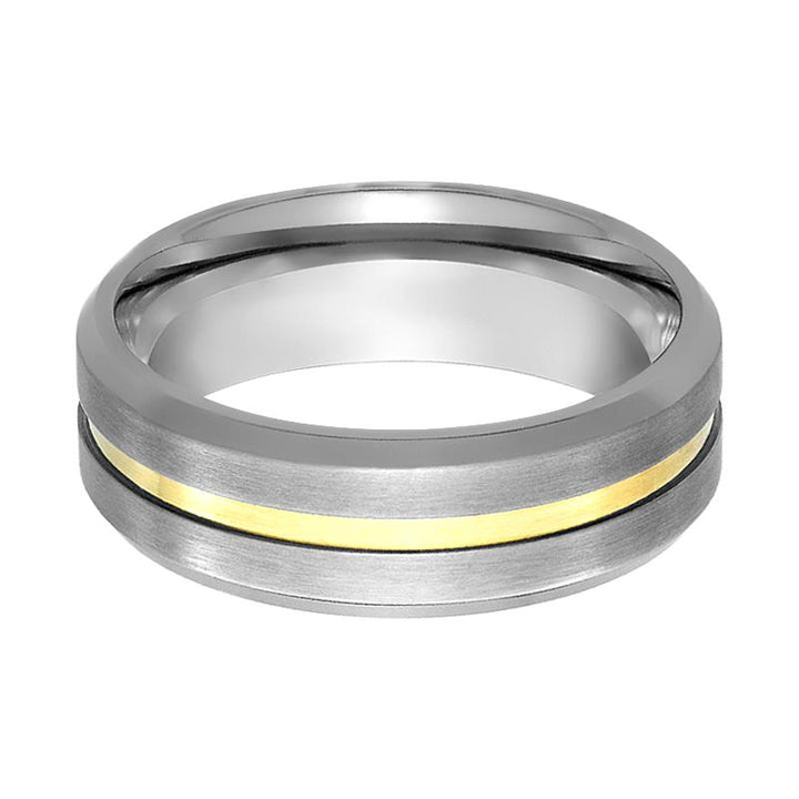 MAESTRO | Silver Tungsten Ring, Gold Groove, Beveled - Rings - Aydins Jewelry - 2