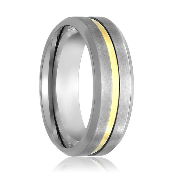 MAESTRO | Silver Tungsten Ring, Gold Groove, Beveled - Rings - Aydins Jewelry - 1