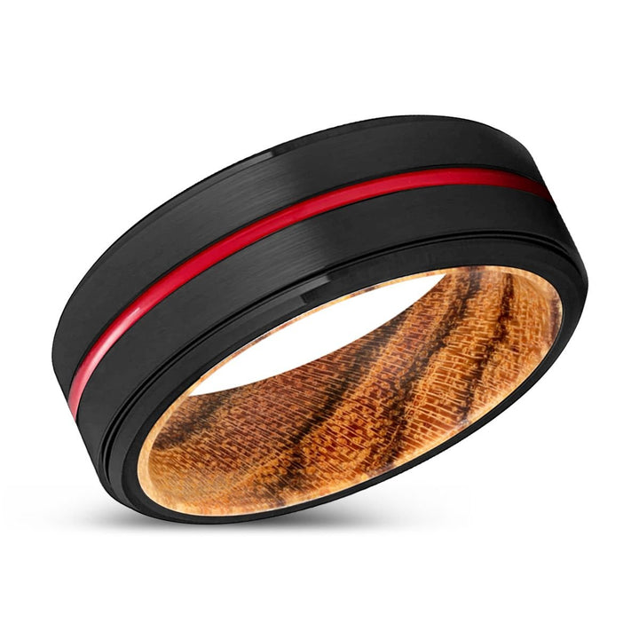 MAGICIAN | Bocote Wood, Black Tungsten Ring, Red Groove, Stepped Edge - Rings - Aydins Jewelry - 2
