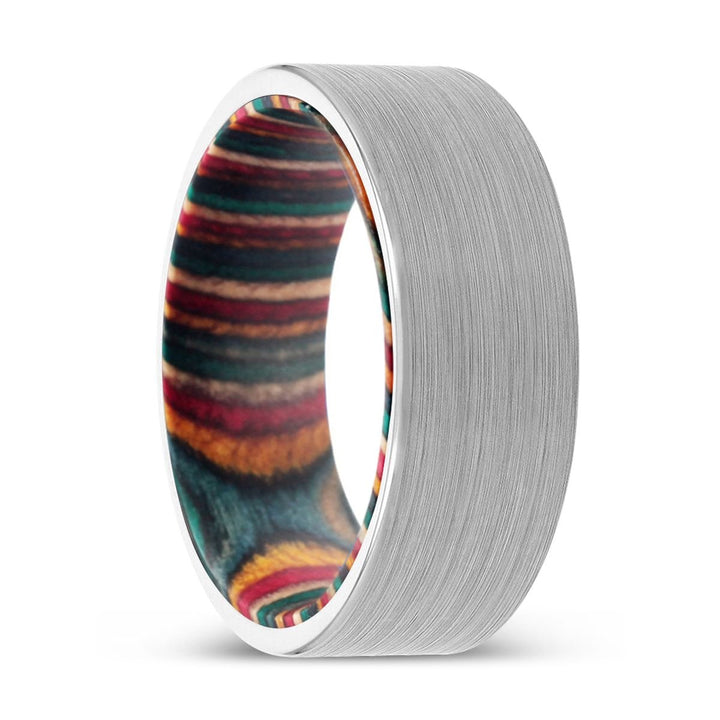 MAHONEY | Multi Color Wood, White Tungsten Ring, Brushed, Flat - Rings - Aydins Jewelry - 1