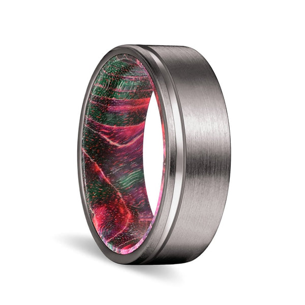 MAJESTY | Green and Red Wood, Gunmetal Tungsten Offset Groove - Rings - Aydins Jewelry - 1