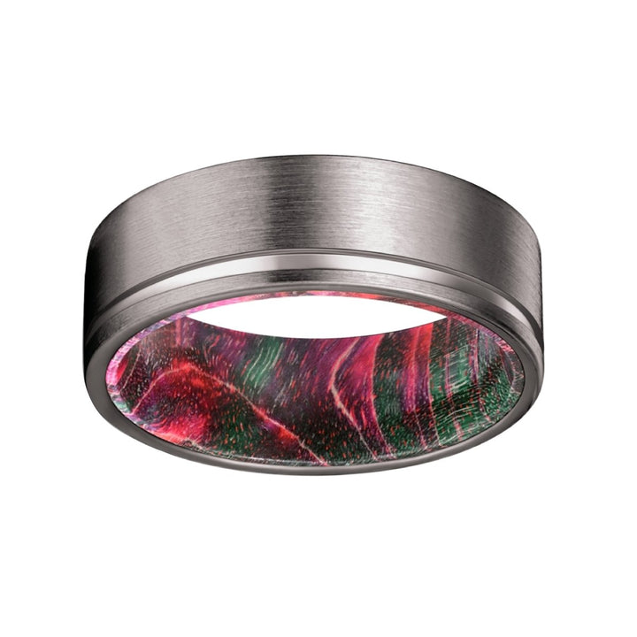 MAJESTY | Green and Red Wood, Gunmetal Tungsten Offset Groove - Rings - Aydins Jewelry - 4